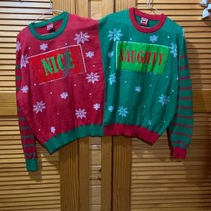 2 Person Ugly Christmas Sweater - Naughty/Nice in sequins changes! OS